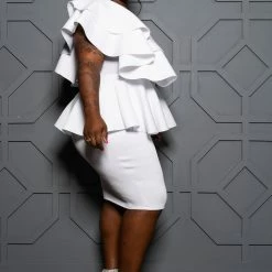 Boutique115 Dresses "After 5 Ish" One Shoulder Peplum Cocktail Dress - White