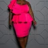 Boutique115 Dresses "After 5 Ish" One Shoulder Peplum Cocktail Dress - Fuchsia Pink