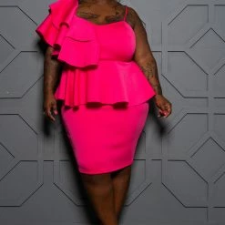 Boutique115 Sales Shop 45 Boutique115 Dresses "After 5 Ish" One Shoulder Peplum Cocktail Dress - Fuchsia Pink