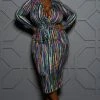 Boutique115 "Etched On My Hips" Long Sleeve Midi Dress - Blue Multi Dresses