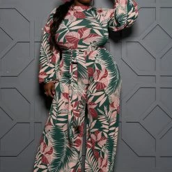 Boutique115 "Fall Back" Wide Leg Jumpsuit - Mauve Green Brick