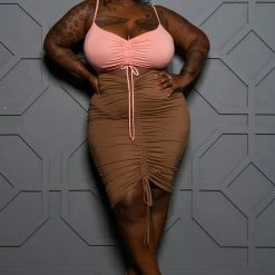 Boutique115 Dresses "Strawberry Delight" Cutout Ruched Mini Dress - Pink Nude