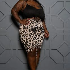 Boutique115 "Cheetah Licious" Cutout Ruched Mini Dress - Black Nude