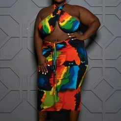 Boutique115 "Tropical Storm" Poolside Skirt Set - Multi Blue Red Green Poolside Ready