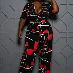 Boutique115 "Red Eye" Wide Leg Jumpsuit - Red Black Jumpsuits + Rompers