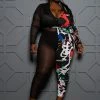 Boutique115 Plus Size "Divide And Conquer" 2 Tone Mesh Jumpsuit - Black Multi Jumpsuits + Rompers