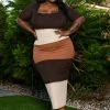 Boutique115 "3 Shades Of Melanin" Maxi Bodycon Dress - Brown Cognac Mocha