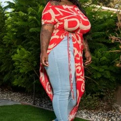 Boutique115 "Speak To Me" Side Tie Cut Out Shirt Dress - Red Mocha