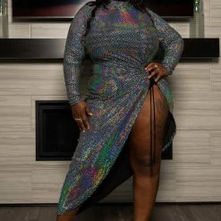 Boutique115 Sales Shop 49 Boutique115 Tops Plus Size "Sizzle It Your Way" Sparkling Glitter Shirt Dress - Silver