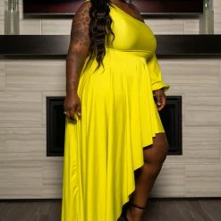 Boutique115 "Break Out The Champagne" One Shoulder Fancy Party Dress - Gorgeous Green Citron