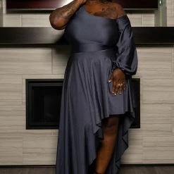 Boutique115 "Break Out The Champagne" One Shoulder Fancy Party Dress - Magnificent Maritime Blue Dresses