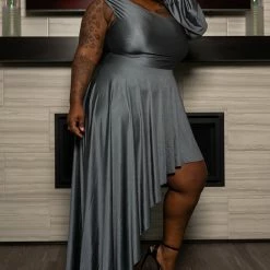 Boutique115 "Break Out The Champagne" One Shoulder Fancy Party Dress - Silver Fox