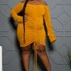 Boutique115 Plus Size "Am I Dreamin" Drawstring Off Shoulder Dress - Mustard