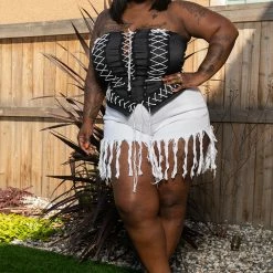 Boutique115 "Crazy In Love" Stringy Corset - Black Tops