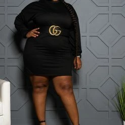 Boutique115 Plus Size Long Sleeve Tee Shirt Dress - Rust