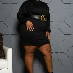 Boutique115 Plus Size Long Sleeve Tee Shirt Dress - Rust