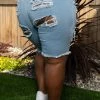 Boutique115 Bottoms "Pound Cake" Bermuda Destroyed Denim Jean Short - Light Blue 20166P