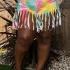 Boutique115 "Brighten My Day" Fringe Ripped Shorts - White Pink Yellow Multi Bottoms