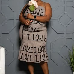 Boutique115 Plus Size "Milan" Flirty Print Dress -Tan Black