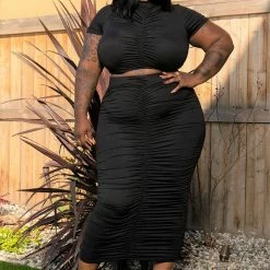 Boutique115 "Better Days Are Here" Ruched Skirt Set - Black Dresses