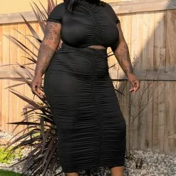 Boutique115 "Better Days Are Here" Ruched Skirt Set - Black Dresses