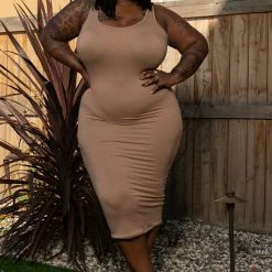 Boutique115 Basic Mid Tank Dress - Beige