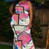 Boutique115 Plus Size "Picture Perfect" Flute Maxi Dress - Fuchsia Pink Multi Dresses