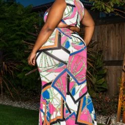 Boutique115 Plus Size "Picture Perfect" Flute Maxi Dress - Fuchsia Pink Multi Dresses