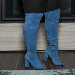 Boutique115 "Myra" Over The Knee Boots Suede - Blue Shoes