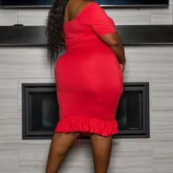 Boutique115 Plus Size "Blossom" Ruched Off Shoulder Flutter Dress - Red Coral 7 Boutique115 Plus Size