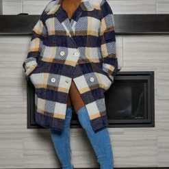 Boutique115 "The Block Is Hot" Plaid Jacket - Navy Blue Yellow