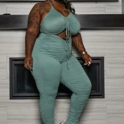 Boutique115 "Pump Your Brakes" Scrunched Jumpsuit - Sage