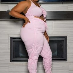 Boutique115 "Pump Your Brakes" Scrunched Jumpsuit - Pink Jumpsuits + Rompers