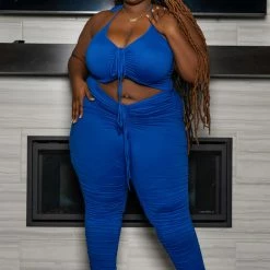 Boutique115 "Pump Your Brakes" Scrunched Jumpsuit - Royal Blue