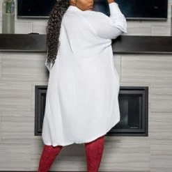 Boutique115 "Old Town Road" Oversized Button Up Shirt Dress - White Tops