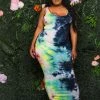 Boutique115 "Indigo" Tie Dye Long Tank Dress - Multi Blue Red White Green