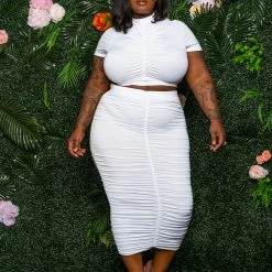 Boutique115 "Better Days Are Here" Ruched Skirt Set - White Dresses