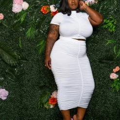 Boutique115 "Better Days Are Here" Ruched Skirt Set - White Dresses