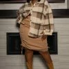 Boutique115 "Oh So Cozy" Oversized Plaid Pull Over - Tan