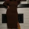 Boutique115 Plus Size "Big Mackin" Midi Ribbed Dress - Brown