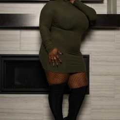 Boutique115 Tops Plus Size "Hey Shortie" Ribbed Mini Dress Top - Olive