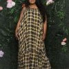 Boutique115 Dresses "Check My Melanye" Oversized Plaid Maxi Dress - Yellow Black