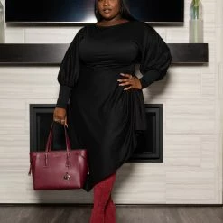 Boutique115 Dresses Plus Size "Terry On" Sweater Dress - Black