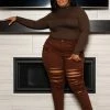 Boutique115 Plus Size "Apple Bottom" Destroyed Bell Jeans - Brown