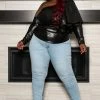 Boutique115 "Plus Size " Too Spicy" Vegan Leather Ruffle Top - Black