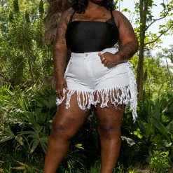 Boutique115 "Kaboom" Fringe Shorts - White Bottoms