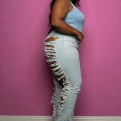 Boutique115 Bottoms "I Can Back It Up" Ripped Wide Leg Jeans - Light Denim Blue 8088p