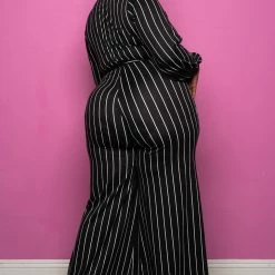 Boutique115 Jumpsuits + Rompers "Follow The Lines" Wide Leg Pinstripe Jumpsuit - Black White