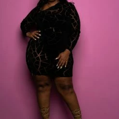 Boutique115 "Time For Some Action" Burn Out Zipper Mini Dress- Black