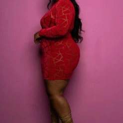 Boutique115 "Time For Some Action" Burn Out Zipper Mini Dress- Red